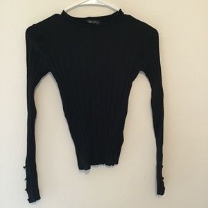 TOPSHOP Ribbed  Black Long Sleeve Top Size 4